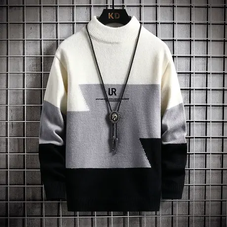 秋冬季半高领毛衣男士韩版宽松帅气潮流针织衫线衣男打底衫冬装潮商品大图