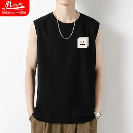 休闲背心男士夏季纯棉运动健身砍袖无袖t恤潮牌针织篮球训练内穿商品大图