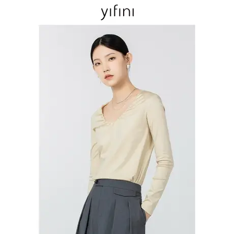 Yifini/易菲时尚休闲针织衫女2023秋季新款百搭低领长袖套头衫商品大图