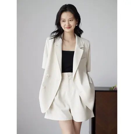 嘉茱莉2023夏季新款短袖西装外套女小西服短裤两件套设计感小众商品大图