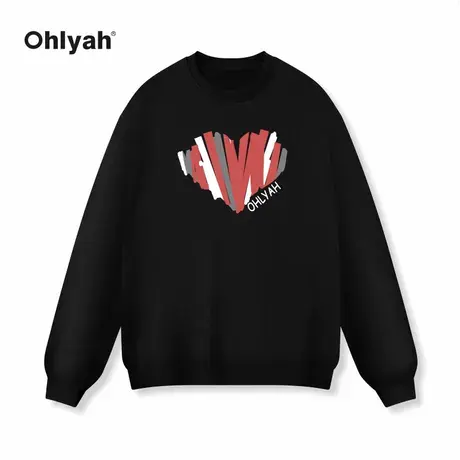 Ohlyah美式潮牌拼接爱心印花圆领外套重磅情侣卫衣男学生班服定制商品大图