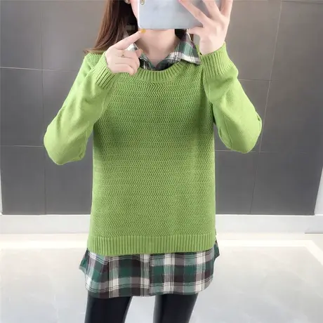 衬衫领假两件套头毛衣女春秋装新款宽松打底针织衫洋气上衣长袖图片