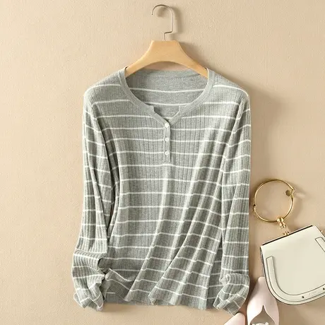 美丽诺羊毛秋装女2023新款毛衣女宽松圆领套头上衣爆款针织打底衫商品大图