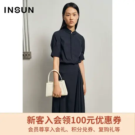 恩裳商场同款夏季木耳边立领半袖棉质宽松套头衬衫女设计感小众图片