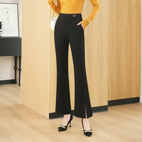 黑色开叉微喇西装裤女秋季2023新款高腰小个子气质显瘦长裤喇叭裤商品大图