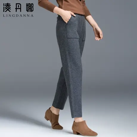 毛呢裤子女秋冬萝卜裤2023新款羊毛裤加绒女裤加厚妈妈九分哈伦裤商品大图