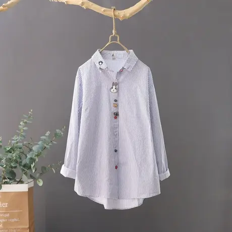 韩版长袖纯棉白衬衫女2023年春季新品打底衫小兔刺绣宽松衬衣上衣商品大图