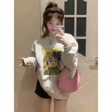 美式复古oversize卫衣女2023春秋薄款宽松慵懒风chic港味上衣外套图片