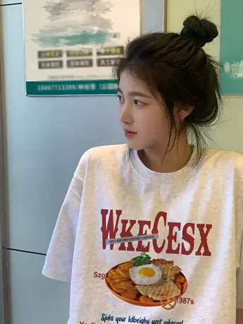 纯棉重磅短袖t恤女夏季设计感小众潮牌美式复古宽松显瘦半袖上衣商品大图