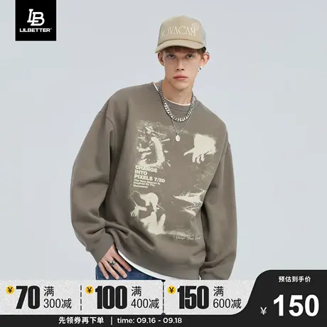 Lilbetter男士秋冬上衣2023美式复古外套潮牌套头衫圆领加绒卫衣商品大图