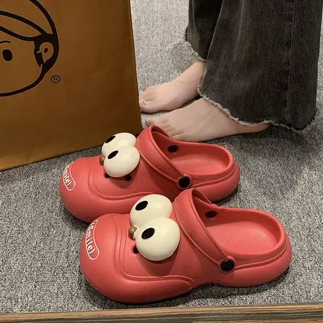 可爱大眼包头半拖鞋女外穿2023夏季新款厚底踩屎感沙滩小狗洞洞鞋商品大图