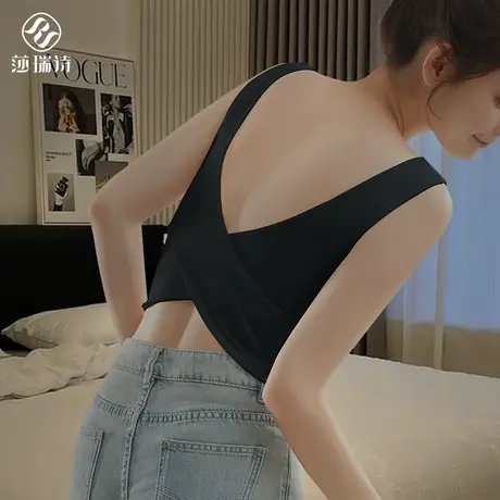 吊带背心女夏季薄款交叉带性感修身内搭外穿胸垫一体打底露背美背图片