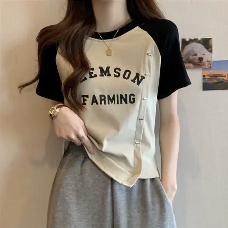 大码女装夏季新款胖mm遮肚上衣藏肉显瘦别致不规则短袖t恤潮200斤商品大图