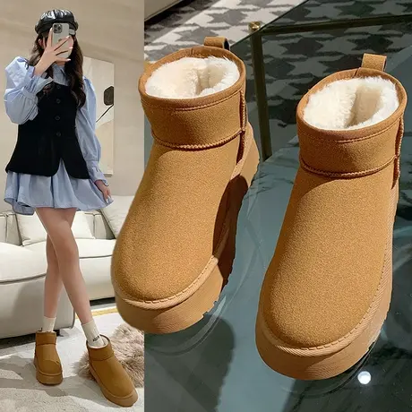 网红厚底雪地靴女款2024新款冬季加绒加厚皮毛一体保暖棉鞋女鞋子商品大图
