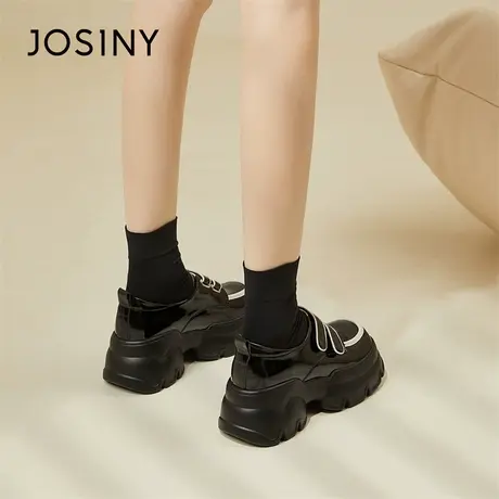 Josiny/卓诗尼乐福鞋女2024新款春季厚底轻便内增高粗跟英伦鞋女商品大图