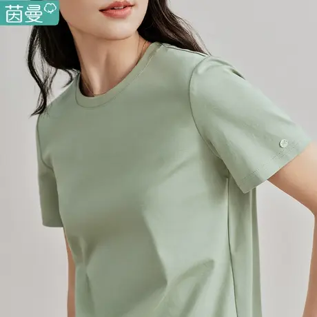 茵曼官方旗舰店通勤纯棉短袖t恤女2024年夏季新款圆领纯色上衣图片