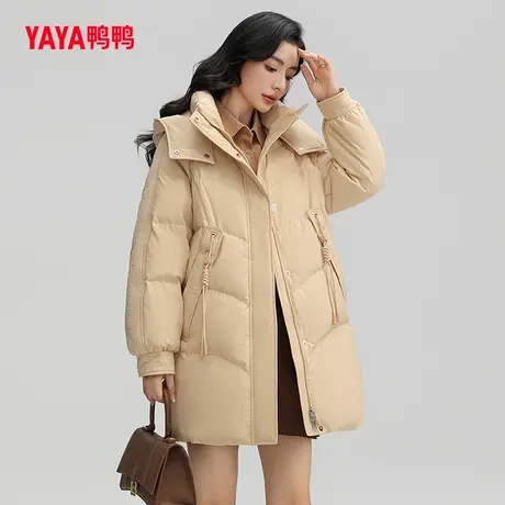 鸭鸭羽绒服女款2023年新品中长款连帽时尚休闲保暖外套C图片