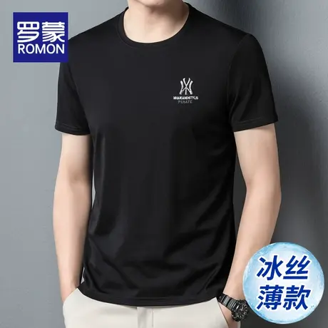 罗蒙短袖t恤男2023夏季新款冰丝速干运动体恤衫男士潮牌百搭上衣图片