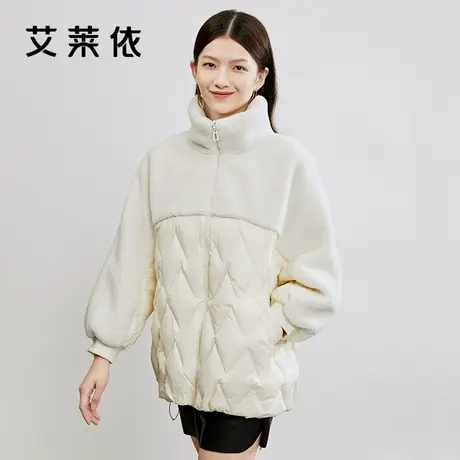 艾莱依冬季羽绒服短款女白鸭绒时尚拼接设计韩版保暖外套棉服女装商品大图