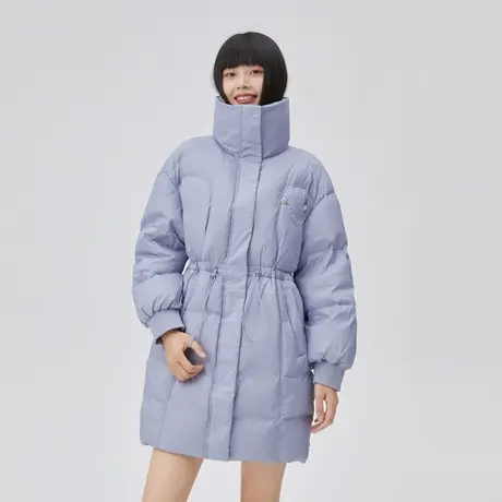 艾莱依2022年新款鸭绒中长款羽绒服女款冬收腰设计感紫色外套冬装商品大图
