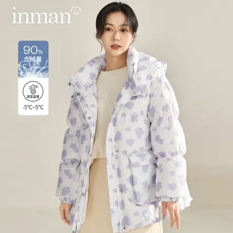 茵曼旗舰店短款连帽羽绒服女2023冬季新款小个子保暖加厚鸭绒外套商品大图