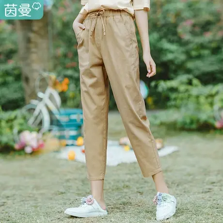茵曼2023春装新款中高腰显瘦复古港风百搭宽松直筒八分裤休闲裤女图片