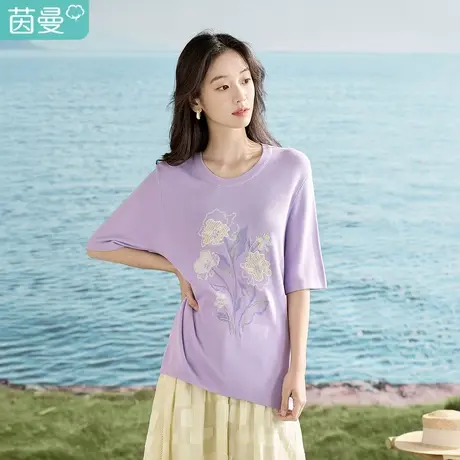 【线下同款】茵曼田园时尚针织衫2023夏女装新款宽松绣花圆领上衣图片