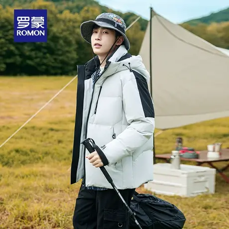 罗蒙加厚羽绒服男短款2023年冬季新款撞色拼接鸭绒保暖冬装外套潮图片