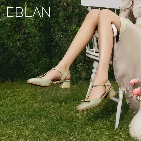 伊伴2023春季女鞋新款低跟凉鞋丁字蝴蝶结小香风凉鞋粗跟玛丽珍鞋商品大图