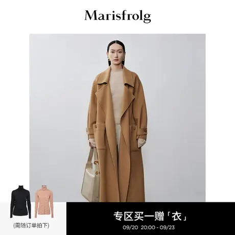 【艺术时装大衣】玛丝菲尔2023年秋季新款驼色中长款羊毛毛呢外套商品大图
