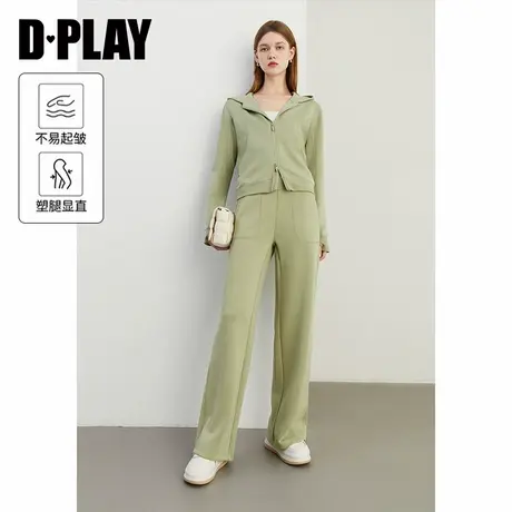 DPLAY秋季气质通勤绿色高腰系带直筒裤长裤卫裤女套装图片