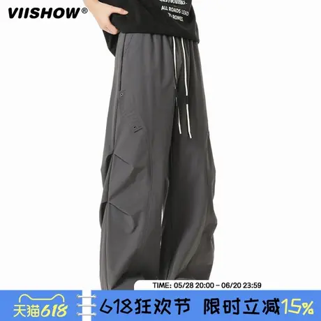 VIISHOW美式铆钉伞兵裤男潮牌褶皱速干裤子vibe高街休闲阔腿长裤商品大图