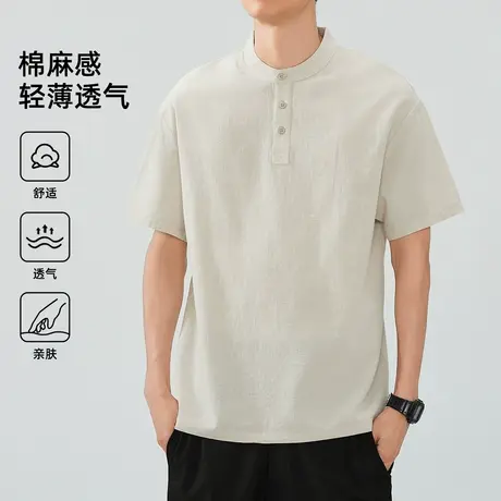 hansca亨利领短袖polo衫男2025新款夏季薄款透气纯棉t恤休闲上衣商品大图