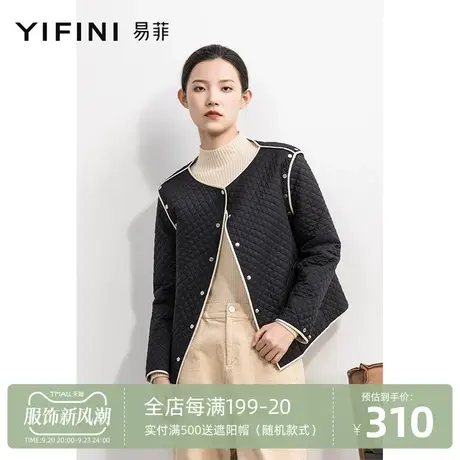 Yifini/易菲宽松短款棉服女薄款圆领两面穿棉衣春秋新款外套商品大图
