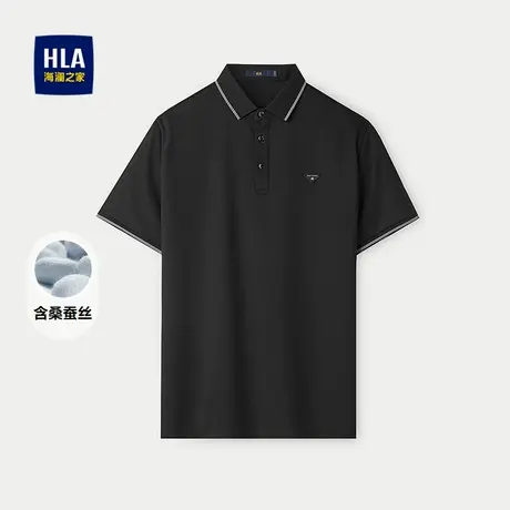 HLA/海澜之家含桑蚕丝短袖POLO衫2025春夏新款翻领时尚提花上衣男图片