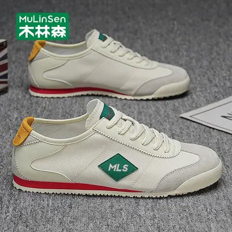 木林森帆布鞋男2025新款夏季透气运动潮牌青少年平底休闲开车板鞋商品大图