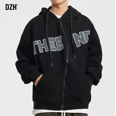 男生纯棉连帽外套男春秋款潮牌男装2023新款开衫夹克字母上衣百搭商品大图