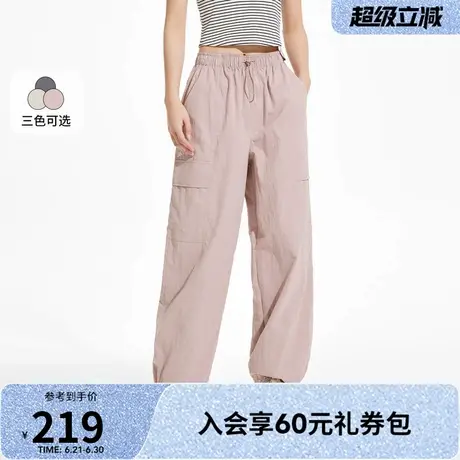 热风工装裤女2025年新款夏季女士宽松松紧腰简约百搭女裤休闲长裤图片