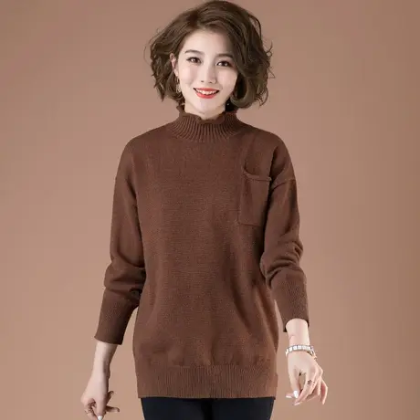 半高领毛衣女秋冬加肥加大码女装宽松上衣时尚显瘦外穿打底针织衫商品大图