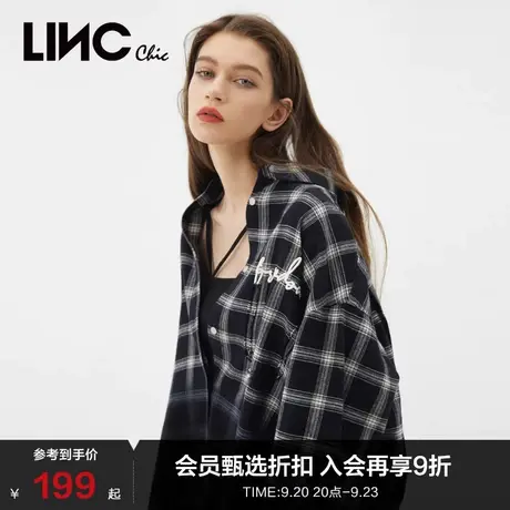 【衬衫合集】LINC金羽杰衬衫女复古廓形渐变格纹衬衫女S13SH410图片
