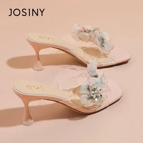【JOSINY】曼塔花市~高跟拖鞋夏季精致外穿时尚细跟透明绝美女鞋商品大图