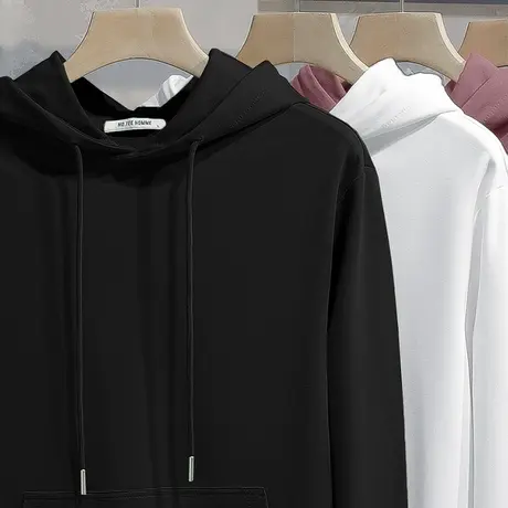 连帽卫衣男2023新款秋冬加绒加厚纯色黑色长袖带帽衫外套宽松百搭商品大图