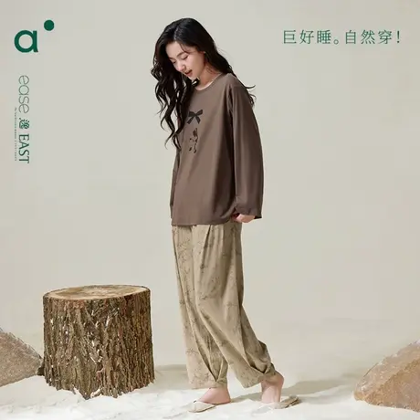 安之伴安之伴纯棉睡衣女款春秋季圆领套头长袖萝卜裤家居服套装商品大图