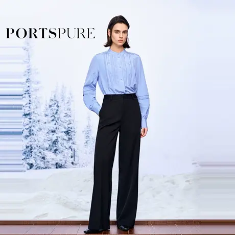 宝姿PORTSPURE女装2025早秋新品优雅设计感蕾丝醋酸直筒休闲长裤商品大图