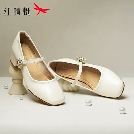 红蜻蜓玛丽珍鞋2025秋季女鞋皮鞋配裙子的鞋子粗跟单鞋羊皮高跟鞋商品大图