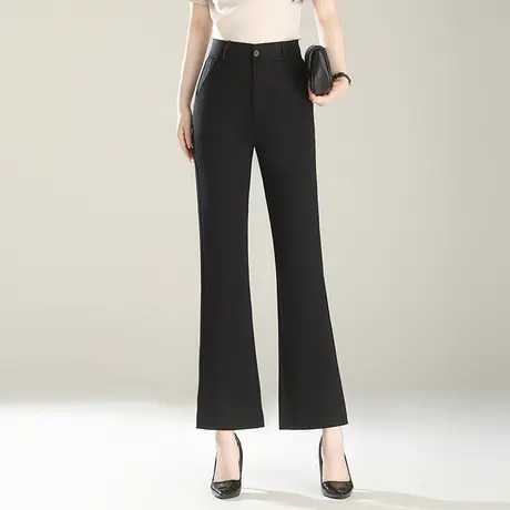 气质黑色微喇裤女2025夏季新款高腰显瘦弹力修身休闲裤垂感喇叭裤图片
