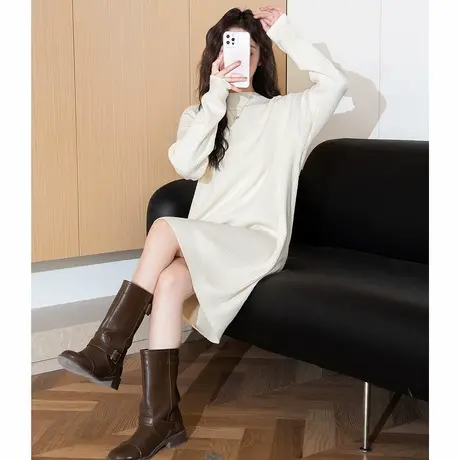 唐狮白色连衣裙女秋冬季慵懒风小个子裙子韩系氛围感内搭针织裙p9图片