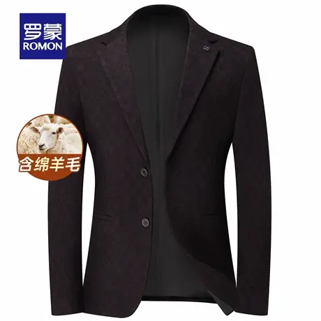 【含绵羊毛】罗蒙男士纯色商务修身西装外套2025秋季新款简约上衣商品大图