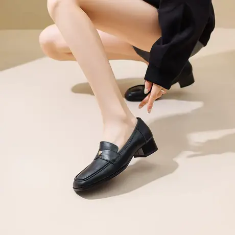 VME/舞魅优雅轻熟法式慵懒韩日经典风休闲百搭通勤方头粗跟乐福鞋商品大图