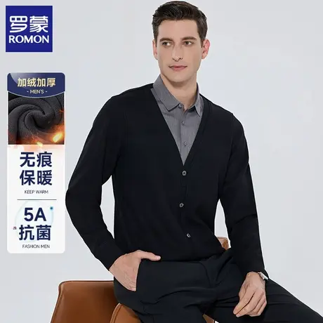 罗蒙假两件衬衫男秋冬加绒保暖针织衫男士商务休闲假两件开衫外套图片